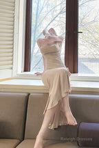 Modest Mermaid Spaghetti Straps Pink Ankle Length Evening Dress Prom Dresses