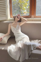 Modest Mermaid Spaghetti Straps White Long Evening Dress Prom Dresses