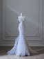 Modest Mermaid Strapless Tulle Flowers Prom Dresses Long Prom Dress