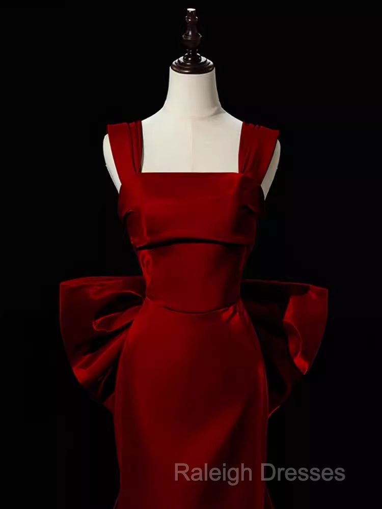 Modest Mermaid Straps Long Sleeveless Red Prom Dresses