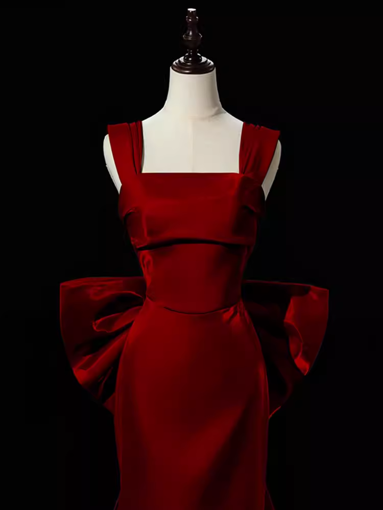 Modest Mermaid Straps Long Sleeveless Red Prom Dress Secondary image