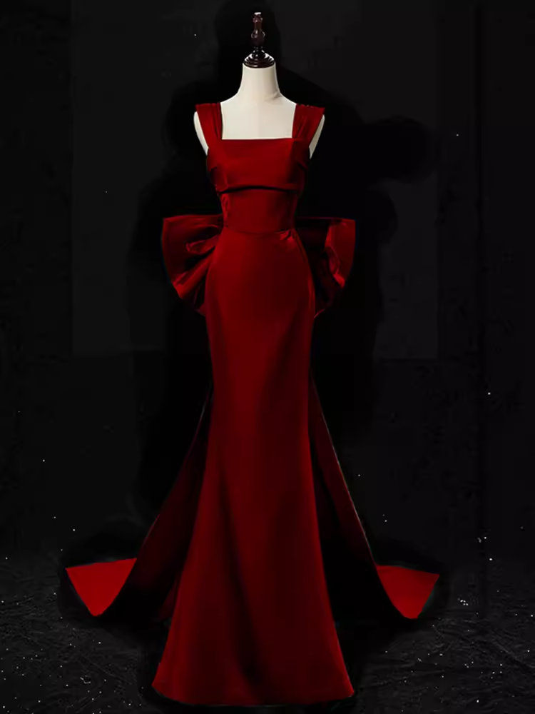 Modest Mermaid Straps Long Sleeveless Red Prom Dress Main image