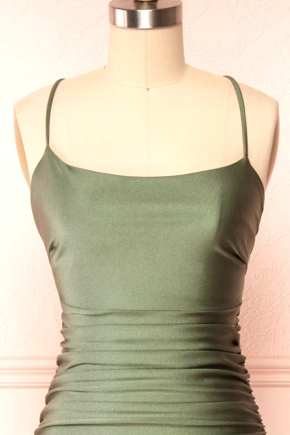 Modest Mermaid Straps Sage Green Slit Long Formal Prom Dress