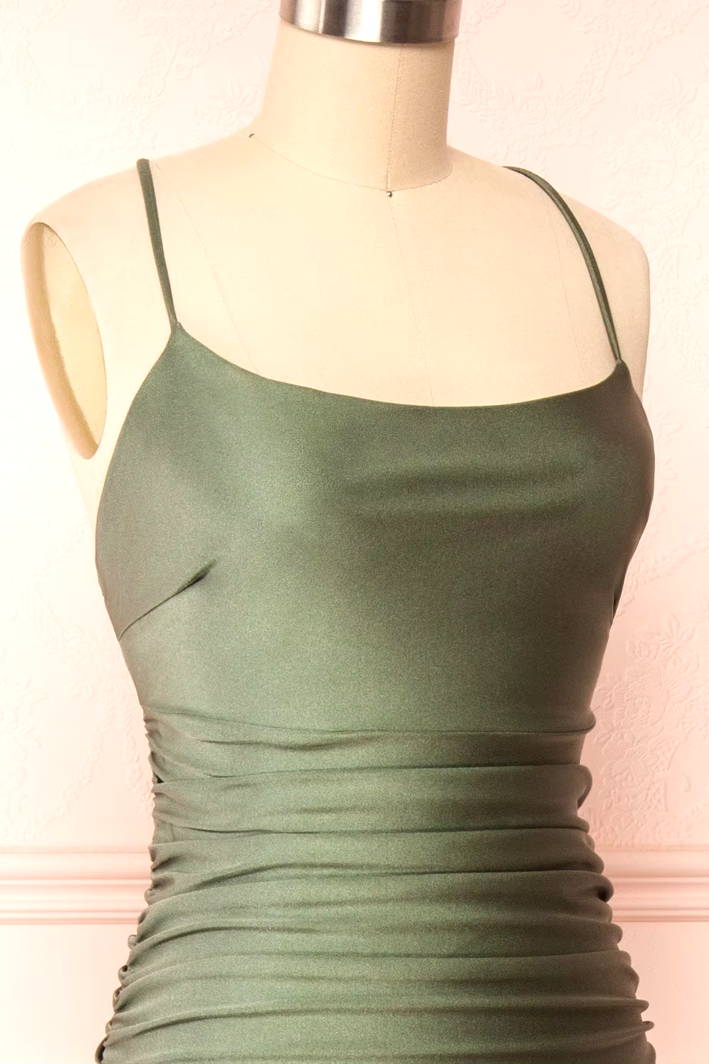 Modest Mermaid Straps Sage Green Slit Long Formal Prom Dress
