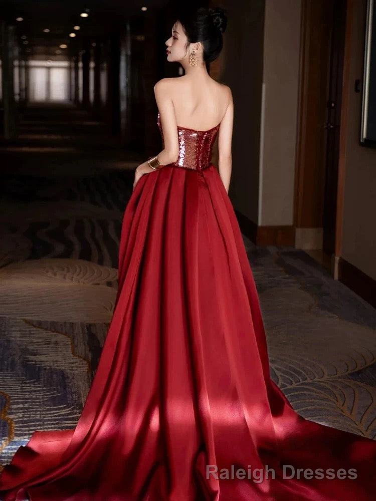 Modest Mermaid Sweetheart Burgundy Floor Length Prom Dress Sequin Prom Dresses