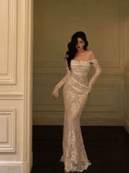 Modest Off The Shoulder Lace Mermaid Prom Dress Long Prom Gowns For Women