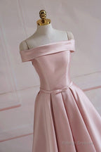 Modest Pink Satin Off The Shoulder Long Bridesmaid Dresses Prom Dress