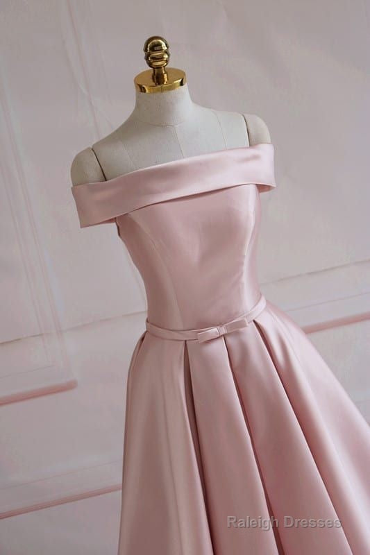 Modest Pink Satin Off The Shoulder Long Bridesmaid Dresses Prom Dress