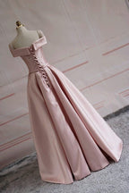 Modest Pink Satin Off The Shoulder Long Bridesmaid Dresses Prom Dress