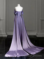 Modest Purple Satin Long Prom Dress,Purple Evening Dress
