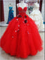 Modest Quinceanera Dresses Red Ball Gowns Floral Prom Dresses Fashion Prom Dresseses New Style Prom Dresses