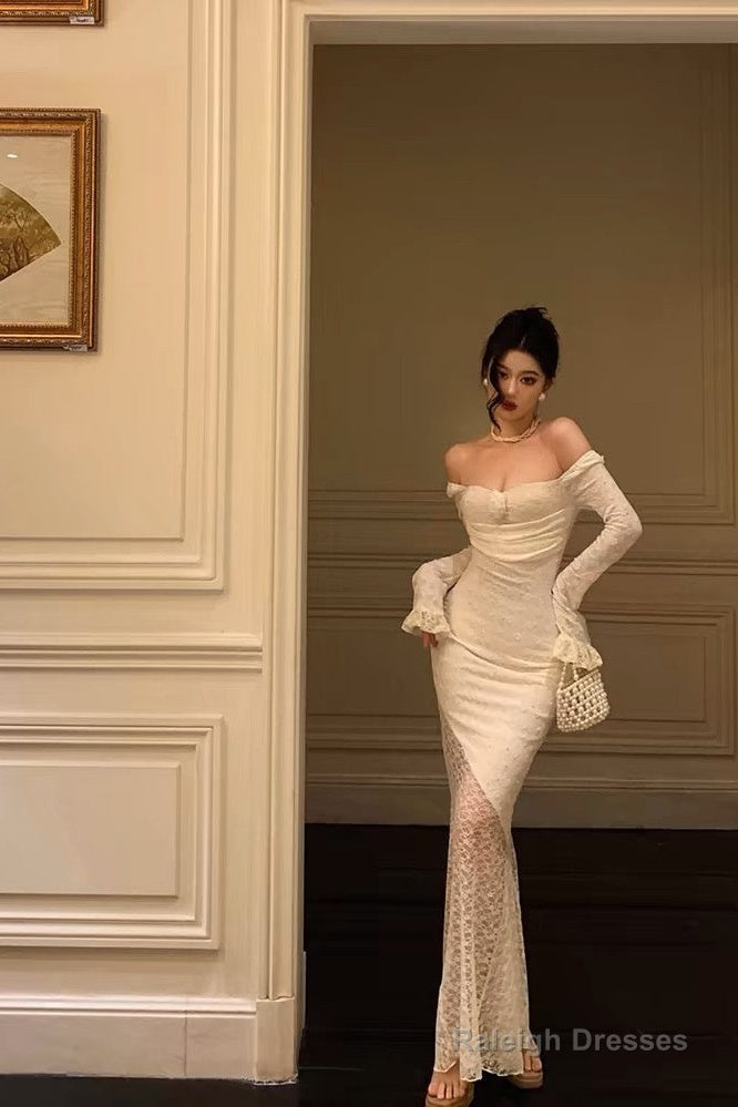 Modest Sheath Off The Shoulder Long Sleeves Lace Prom Dresses Evening Dress Main image