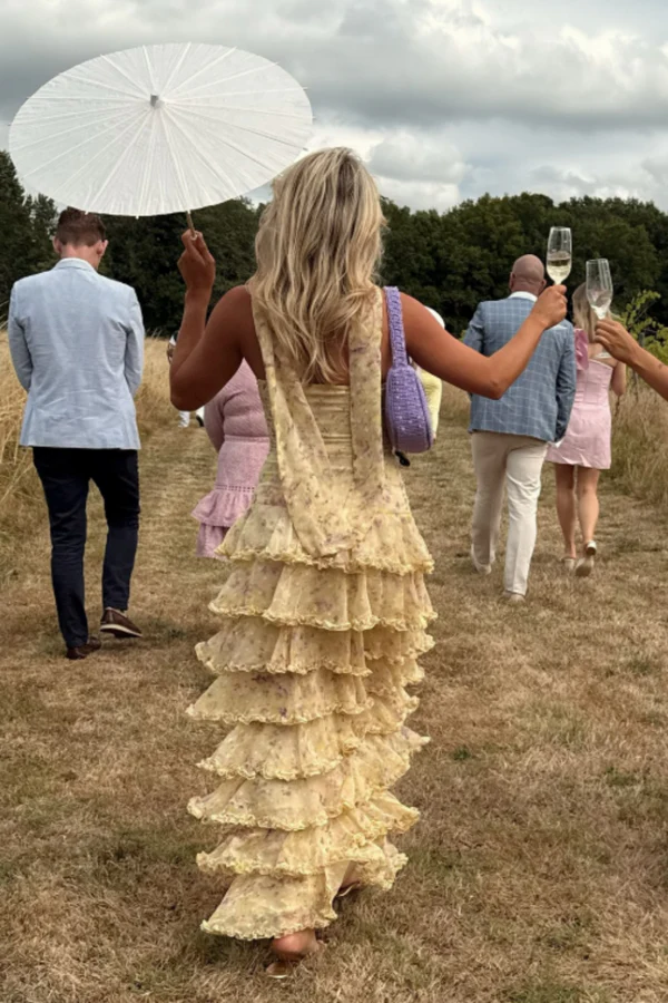 Modest Sheath Strapless Yellow Chiffon Floral Prom Dress Long Prom Dresses 22Th Birthday Outfits Graduation Dresses