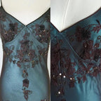 Vintage-Inspired Prom Dress Blue Satin Spaghetti Straps Coffee Chiffon Prom Dress Long With Beading
