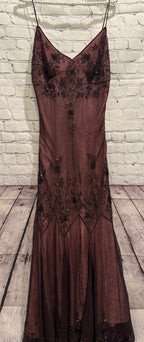 Vintage-Inspired Prom Dress Blue Satin Spaghetti Straps Coffee Chiffon Prom Dress Long With Beading