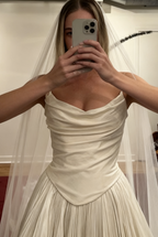 Modest Wedding Dresses Ball Gowns Strapless White Satin Long Wedding Dress Brides Dresses Bridal Gown