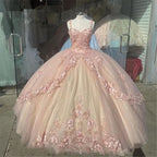 Pink/Purple/Green Sweet Lace Applique Long Tulle Quinceanera Dress Ball Gown Evening Dress