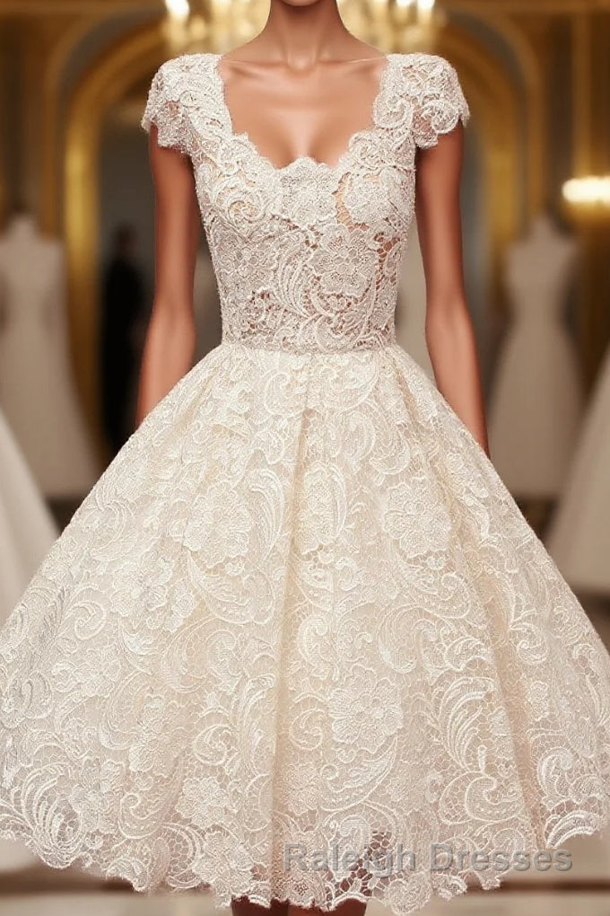 A-line Scoop Lace Short Prom Dresses Cap Sleeves Homecoming Dresses Main image