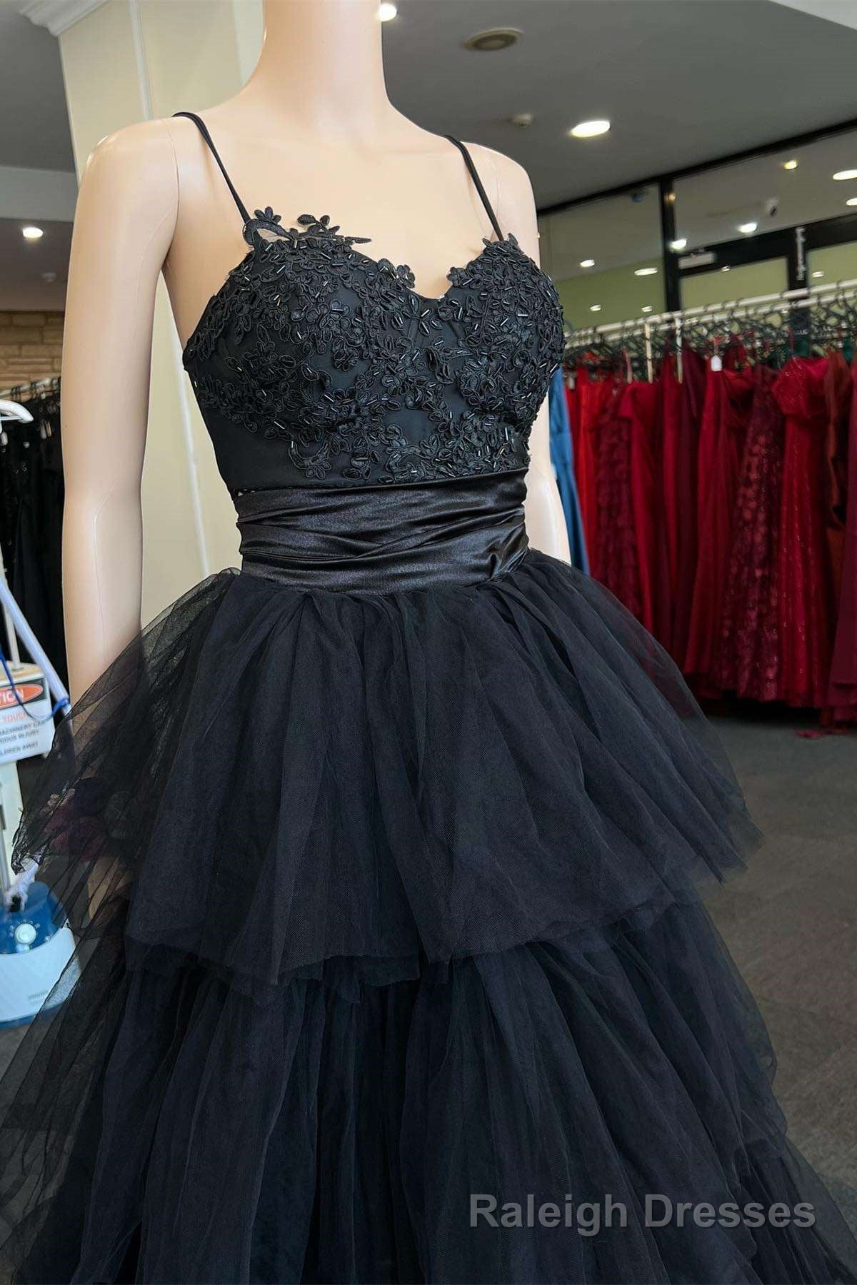 Multi-Tiered Black Straps A-Line Long Prom Dress Secondary image