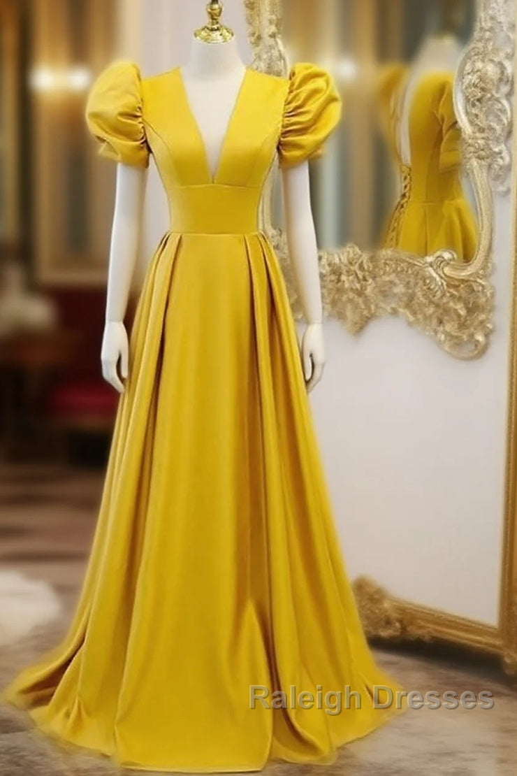 Mustard Yellow Satin Backless Dress With Sleeves Main image