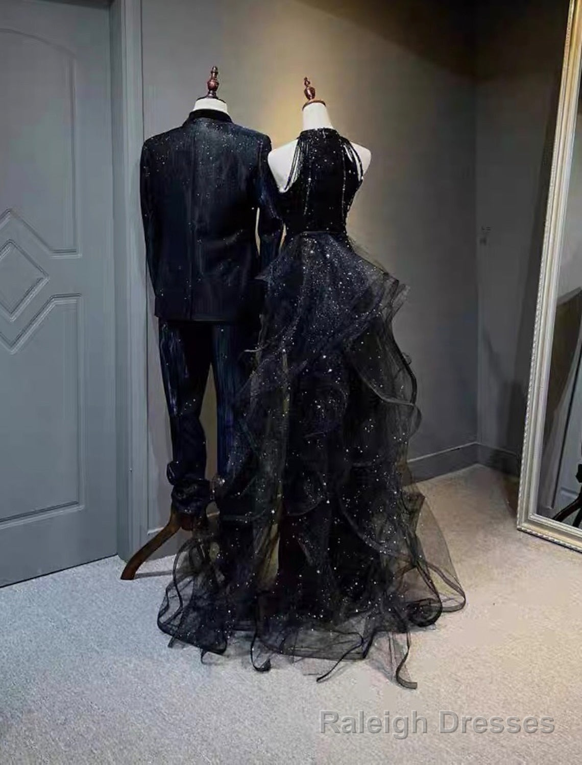A Line Prom Black Dress Vintage Dress Wedding Prom Birthday Sweep