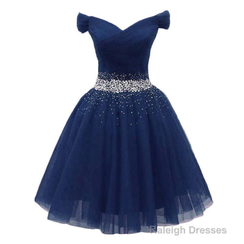 Navy Beaded Sweetheart Off Shoulder Tulle Homecoming Dresses New Style Short Prom Dress Secondary image
