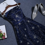 Navy Blue A-Line Tulle Long Evening Dress, Navy Blue Prom Dress