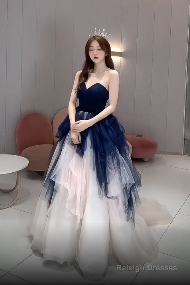 Navy Blue And Ivory Tulle Sweetheart Formal Dress, Layers Tulle Prom Dress Secondary image