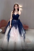 Navy Blue And Ivory Tulle Sweetheart Formal Dress, Layers Tulle Prom Dress