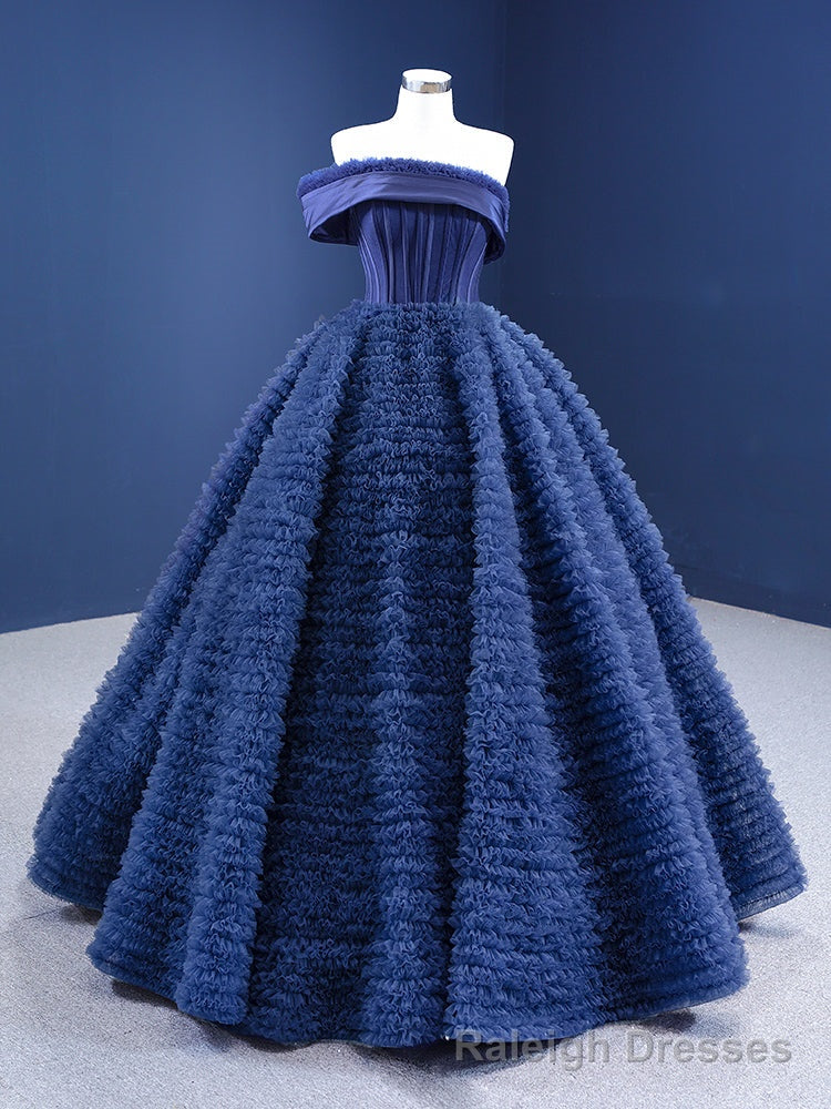 Navy Blue Ball Gown Tulle Strapless Prom Dress Main image