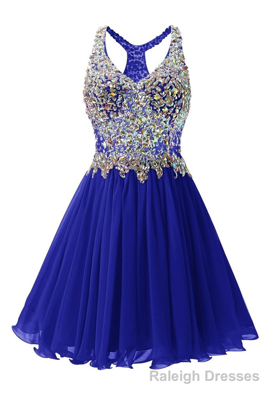 Navy Blue Chiffon Crystal Homecoming Dress Main image