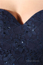 Navy Blue Chiffon Sweetheart Lace Beading Prom Dresses