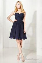 Navy Blue Chiffon Sweetheart Lace Beading Short Homecoming Dresses