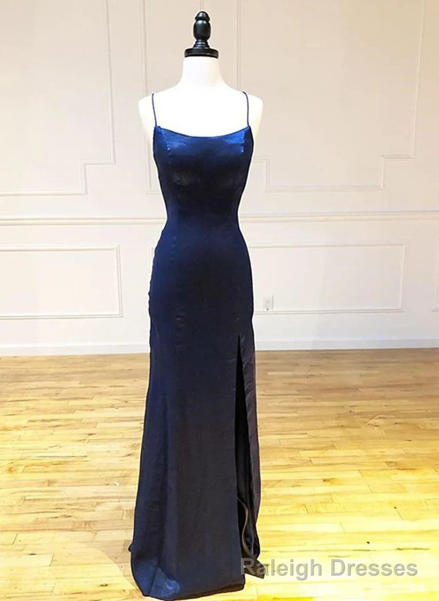 Navy Blue Cross Back Long Prom Dresses Navy Blue Formal Graduation Evening Dresses prom dresses shops Main image