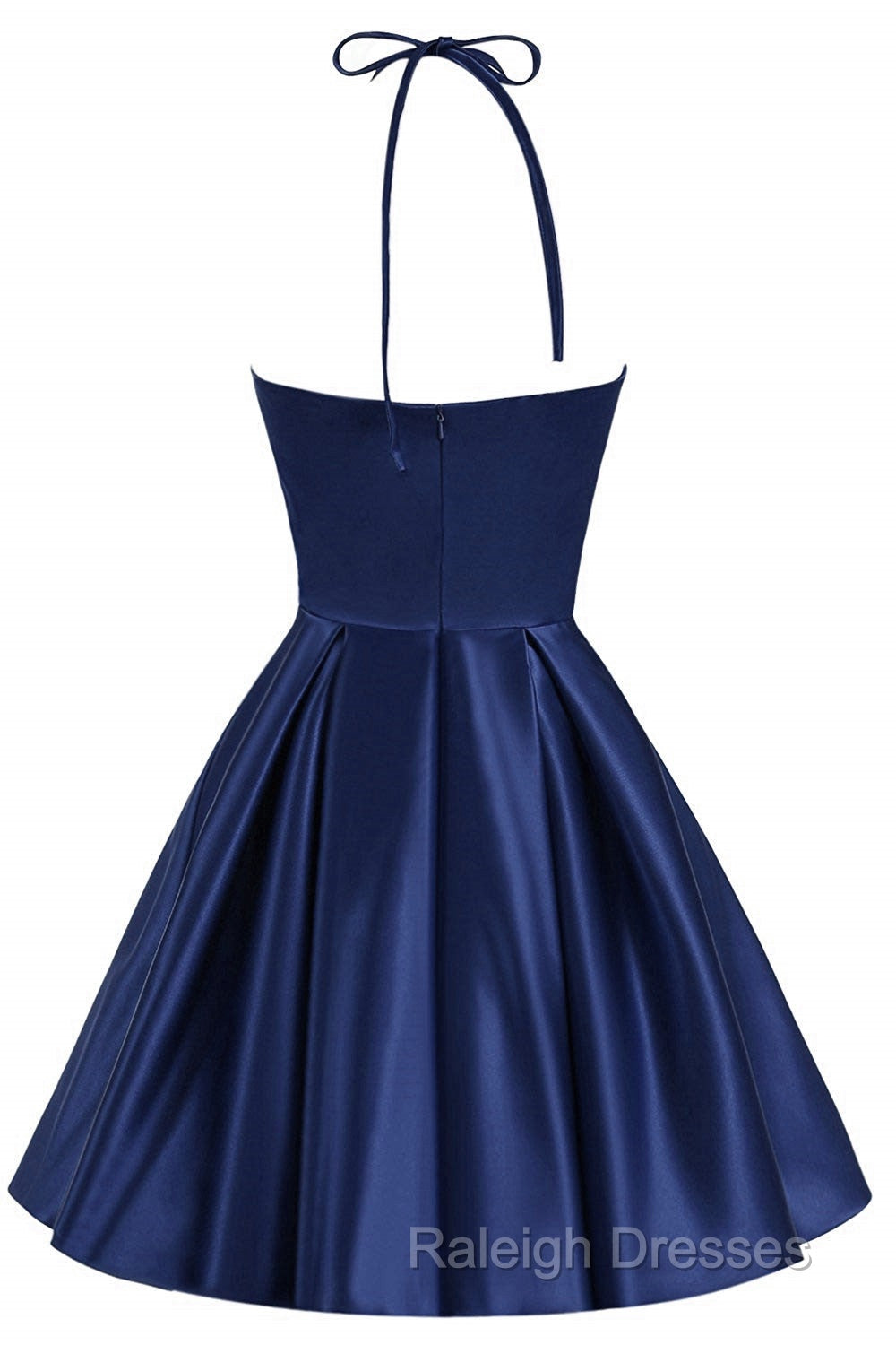 Navy Blue Cute Halter Satin Short Homecoming Dresses Blue Prom Dresseses Secondary image