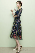 Navy Blue Floral Lace Short Bridesmaid Dress Cute Blue Homecoming Dresses Prom Dresses