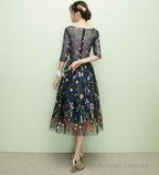 Navy Blue Floral Lace Short Bridesmaid Dresses, Cute Blue Homecoming Dress Prom Dress