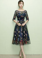 Navy Blue Floral Lace Short Bridesmaid Dress Cute Blue Homecoming Dresses Prom Dresses