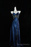 Navy Blue Halter Beaded Prom Dress Long Evening Dress