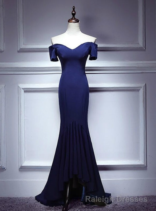 Navy Blue Mermaid Off the Shoulder Prom Dress Main image