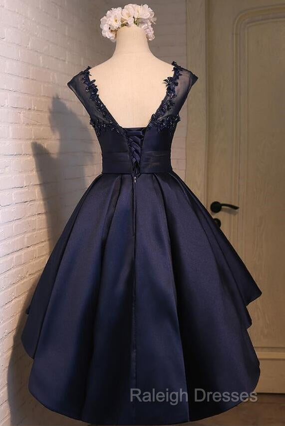 Navy Blue High Low Homecoming Dresses, Lovely Teen Formal Dress, Evening Party Dress Short Secondary image