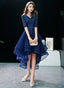 Navy Blue High Low Tulle With Lace Party Dress, Blue Homecoming Dress Prom Dress