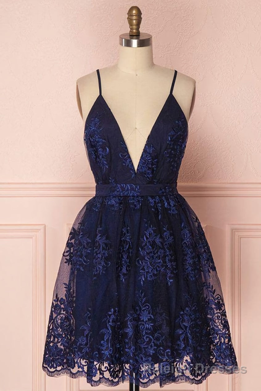 Navy Blue Homecoming Dress, Homecoming Dress with Appliques – Raleigh