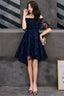 Navy Blue Lace High Low Party Dress Homecoming Dress, Navy Blue Prom Dress