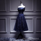 Navy Blue Lace Off Shoulder Wedding Prom Dress Bridesmaid Dress,Blue Formal Dress