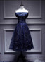 Navy Blue Lace Off Shoulder Wedding Prom Dress Bridesmaid Dress,Blue Formal Dress