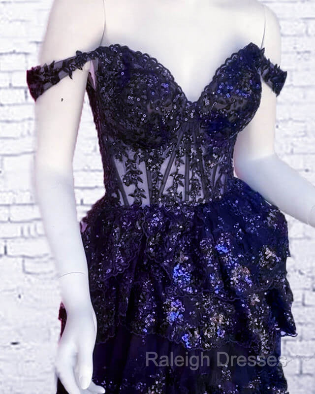 Navy Blue Lace Ruffle Homecoming Dress Secondary image