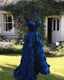 Navy Blue Lace Ruffles Split Dresses