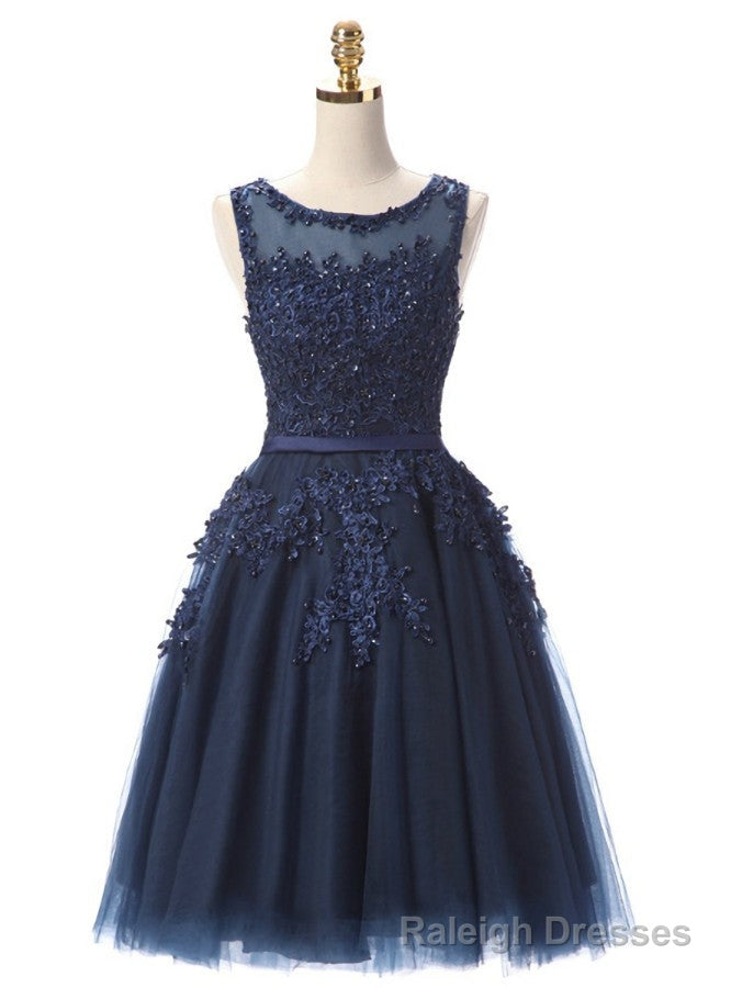 Navy Blue Lace Short Beaded Homecoming Dress Main image
