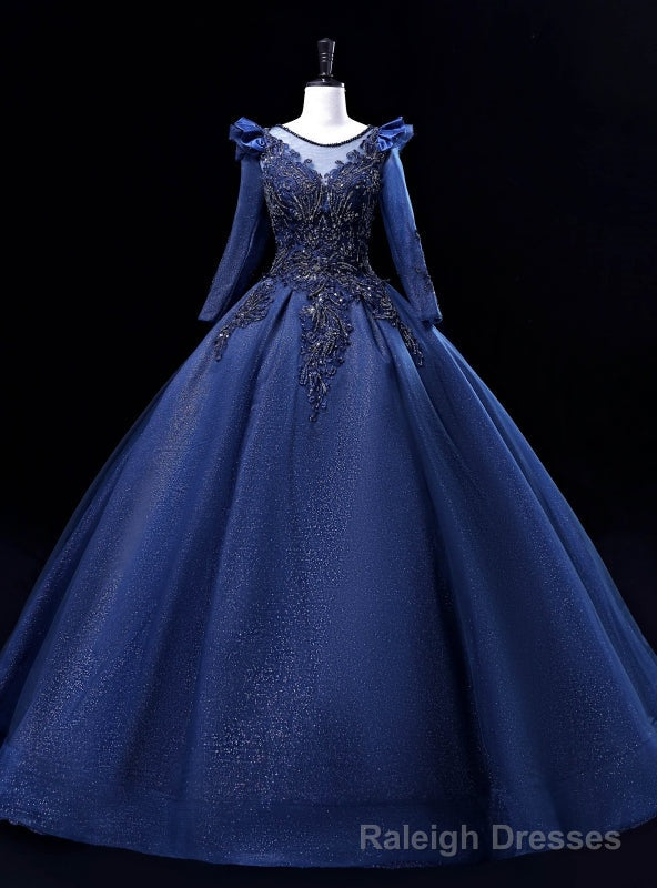 Navy Blue Long Sleeve Beading Sequins Quinceanera Dress Main image
